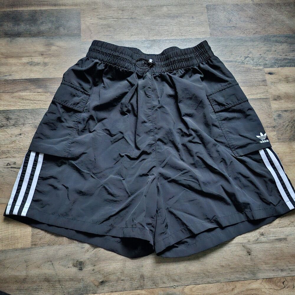 Adidas Black Nylon 3-Stripe Cargo Shorts Y2K Blokecore L